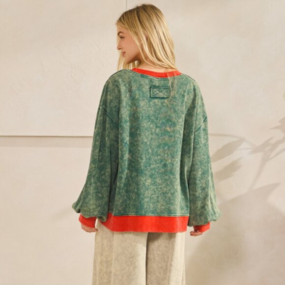 78. Med, Large - Oversized Merry Mineral-Wash Bow Pullover Soft Sweatshirt NEW - Picture 7 of 10